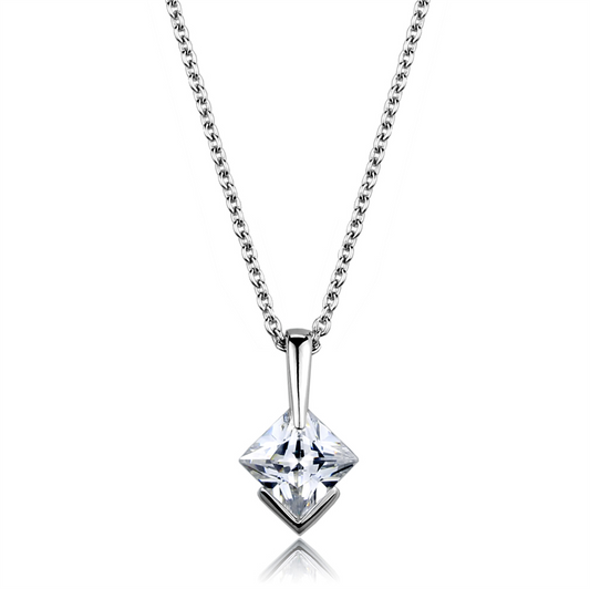 LOS849 - Rhodium 925 Sterling Silver Necklace with AAA Grade CZ  in Clear