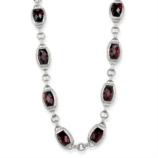 LOS877 - Rhodium 925 Sterling Silver Necklace with AAA Grade CZ  in Garnet