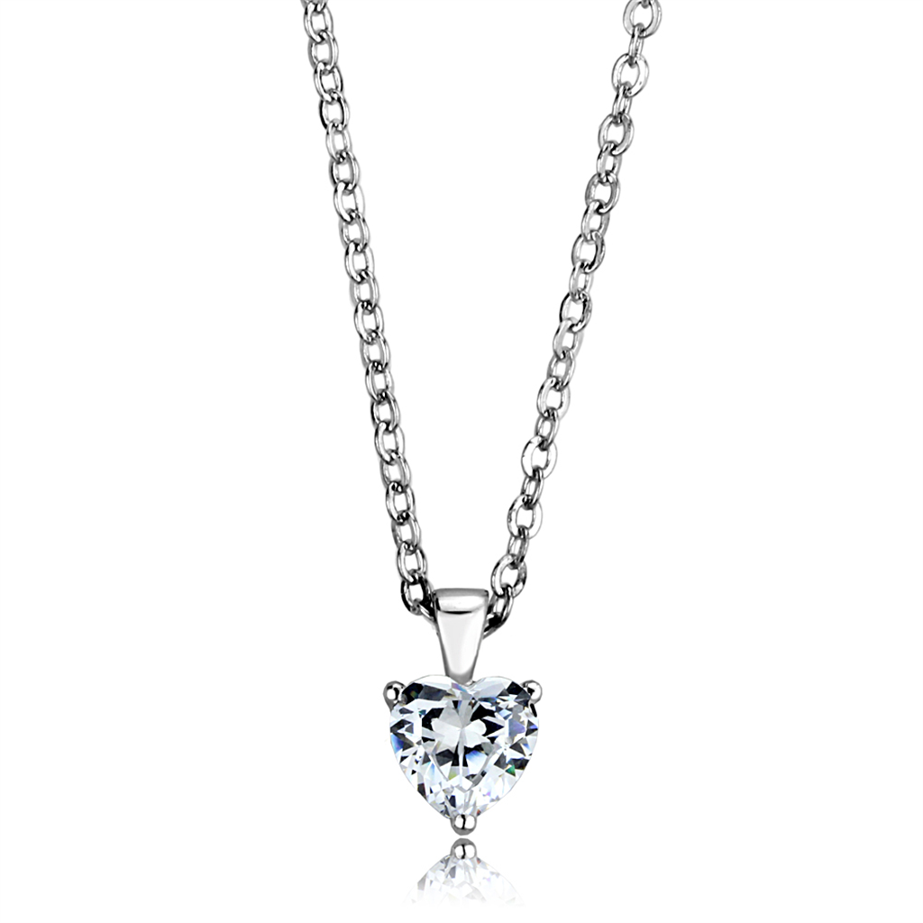 LOS887 - Rhodium 925 Sterling Silver Chain Pendant with AAA Grade CZ  in Clear