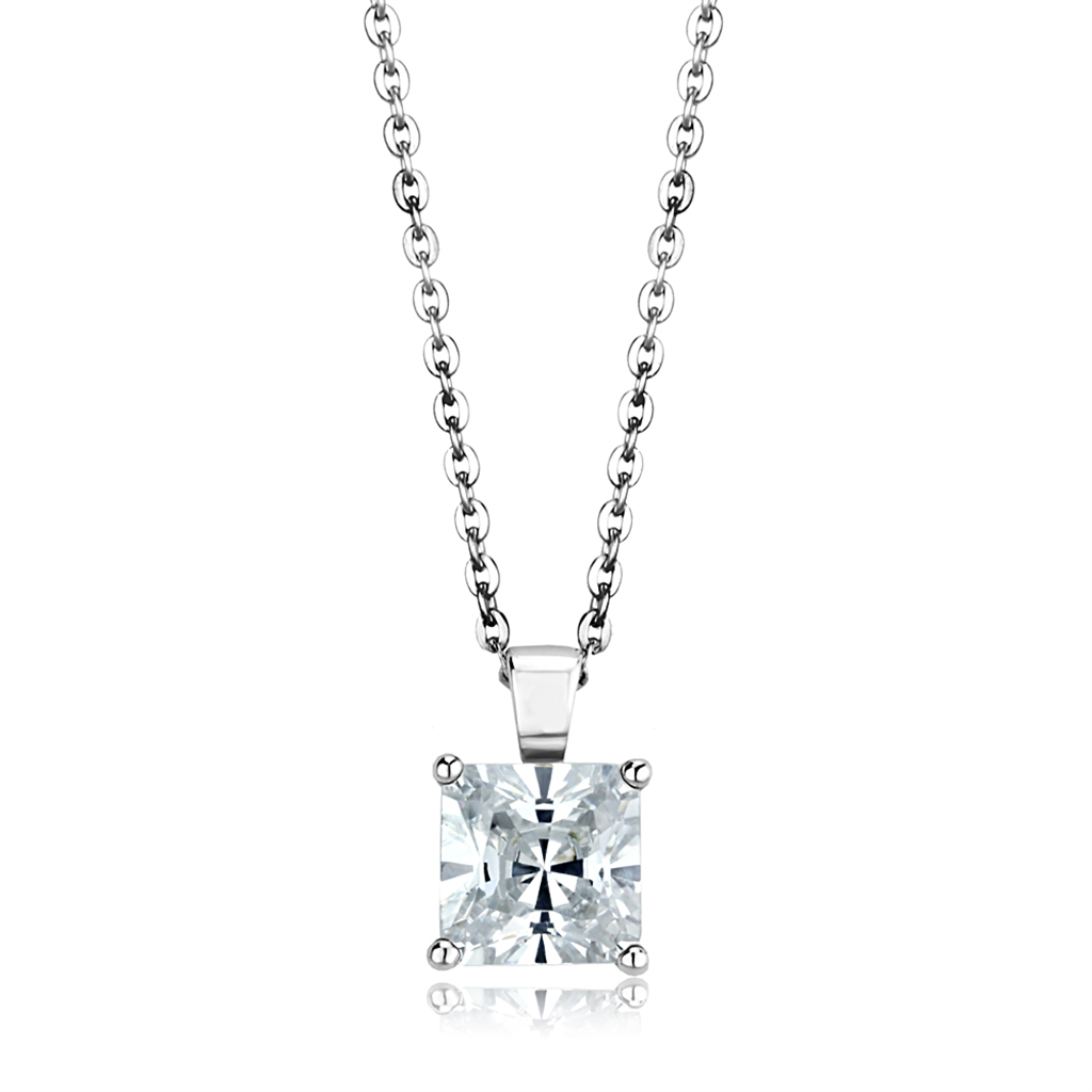 LOS895 - Rhodium 925 Sterling Silver Chain Pendant with AAA Grade CZ  in Clear