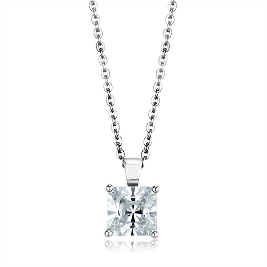 LOS895 - Rhodium 925 Sterling Silver Chain Pendant with AAA Grade CZ  in Clear