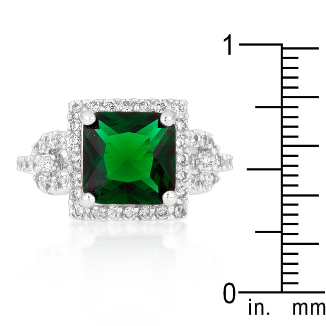 Halo Style Princess Cut Emerald Green Cocktail Ring