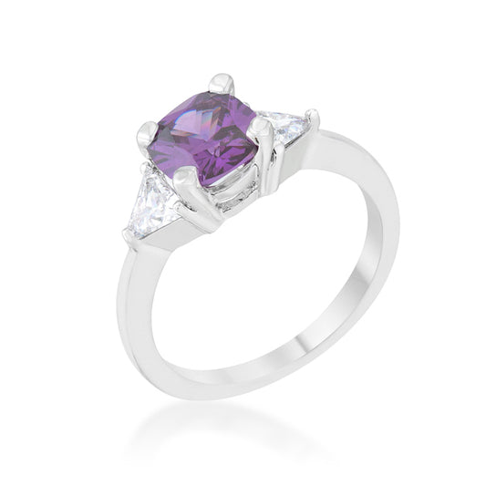 Shonda 1.8ct Amethyst CZ Rhodium Cushion Classic Statement Ring