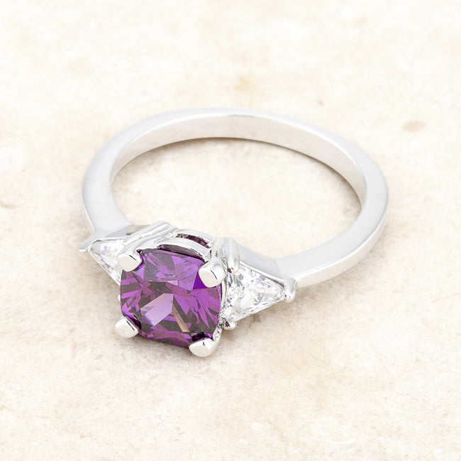 Shonda 1.8ct Amethyst CZ Rhodium Cushion Classic Statement Ring