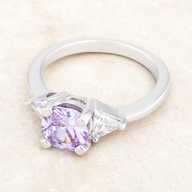 Shonda 1.8ct Lavender CZ Rhodium Cushion Classic Statement Ring