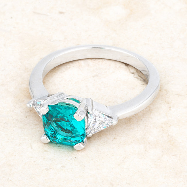 Shonda 1.8ct Aqua CZ Rhodium Cushion Classic Statement Ring