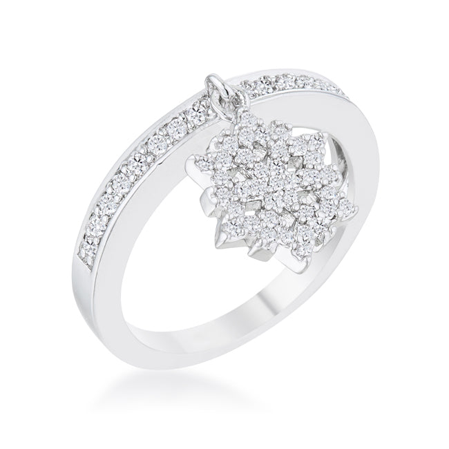 Snowflake 0.35ct CZ Rhodium Simple Holiday Charm Band Ring