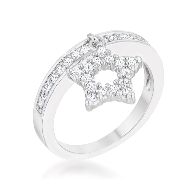 Star 0.25ct CZ Rhodium Simple Holiday Charm Band Ring