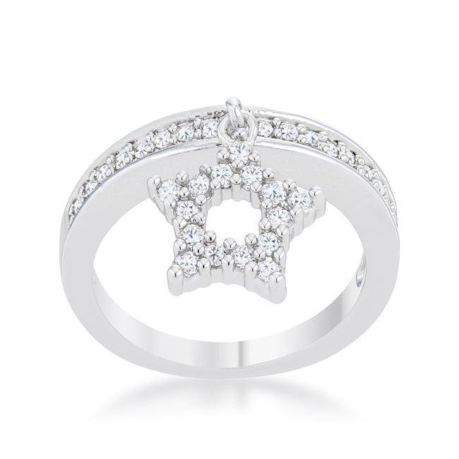 Star 0.25ct CZ Rhodium Simple Holiday Charm Band Ring