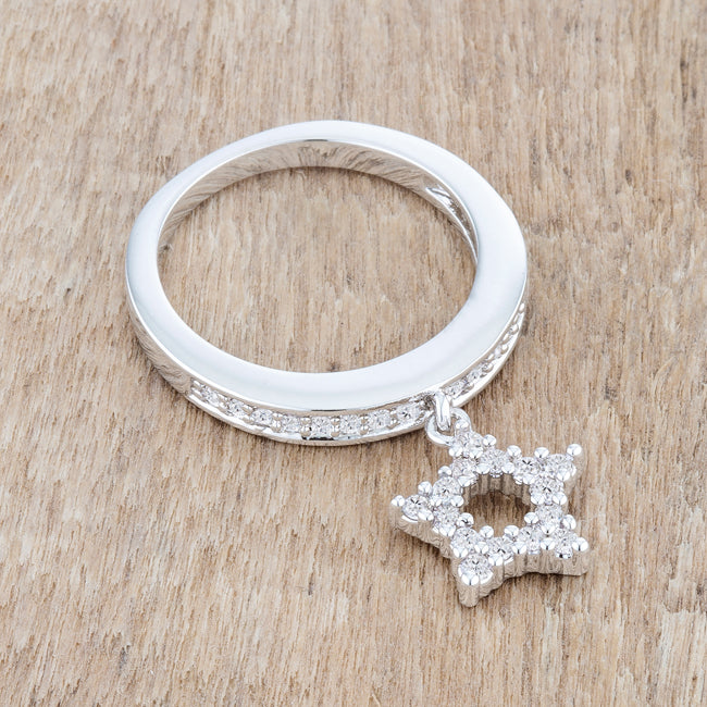 Star 0.25ct CZ Rhodium Simple Holiday Charm Band Ring