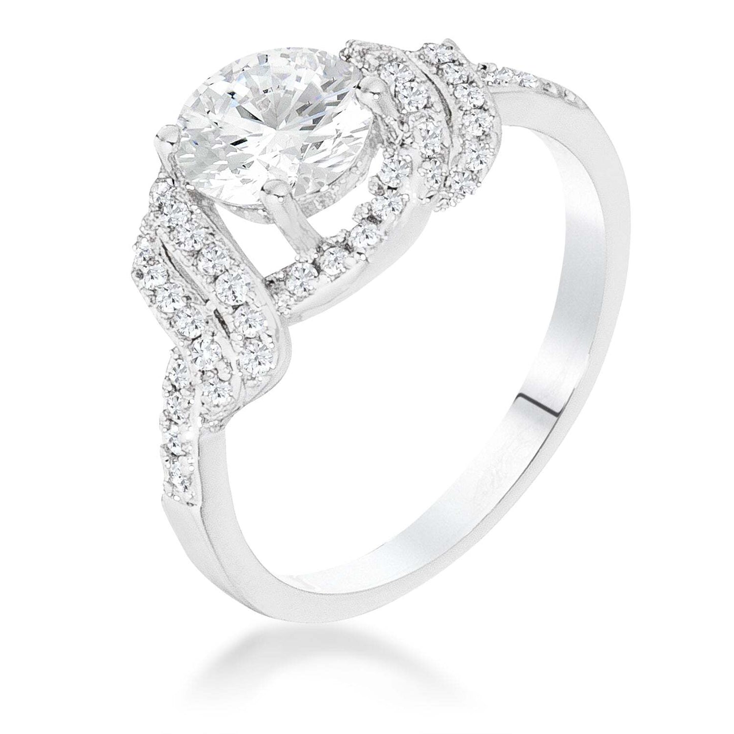 Rhodium Clear CZ Round Parallel Pace Twist Ring