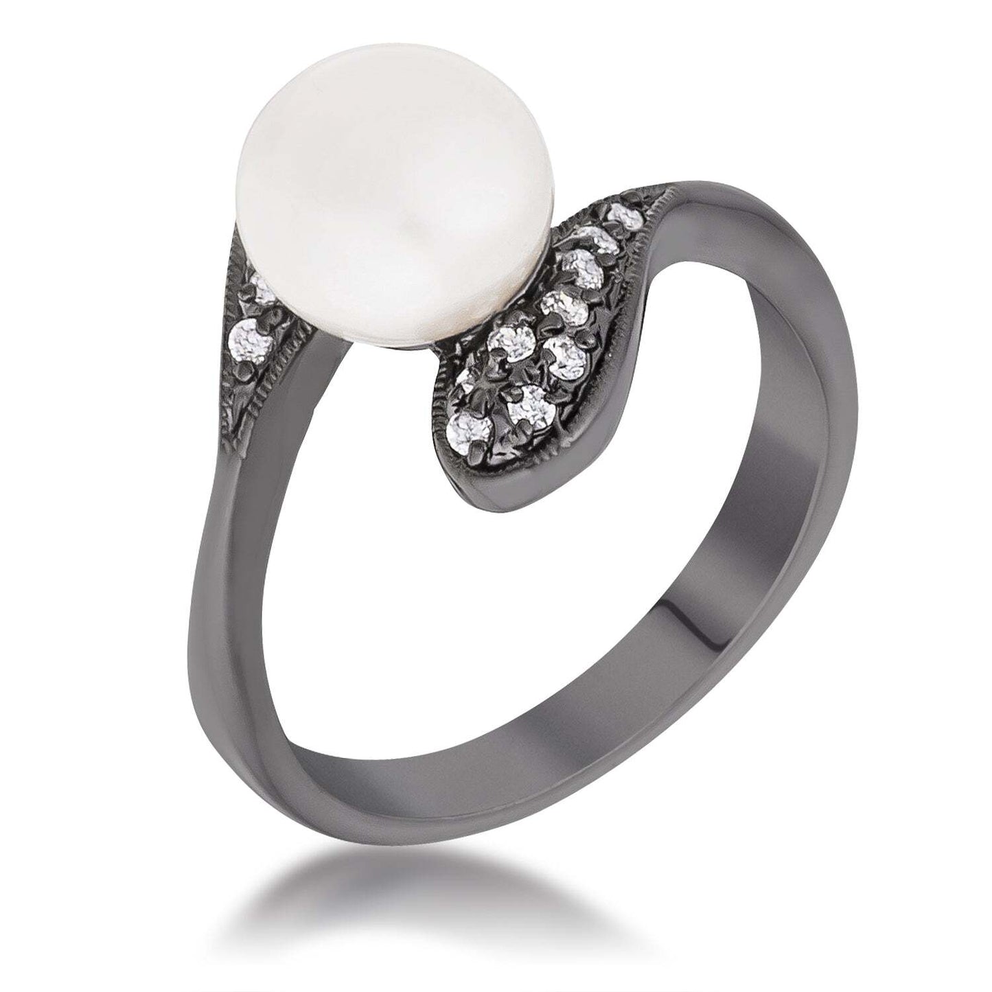 Hematite Pearl Interlocked Double Teardrop Ring