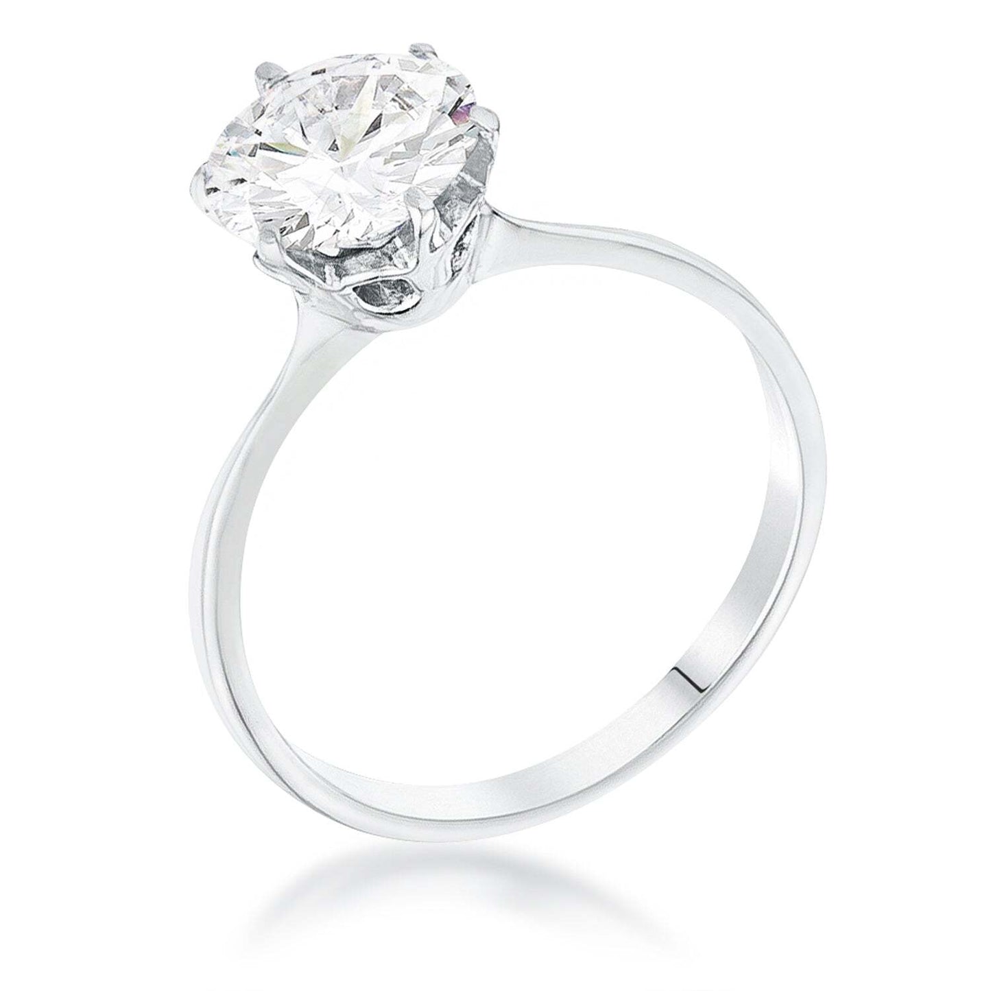 1 Carat Single Stone CZ Rhodium Classic Solitaire Ring