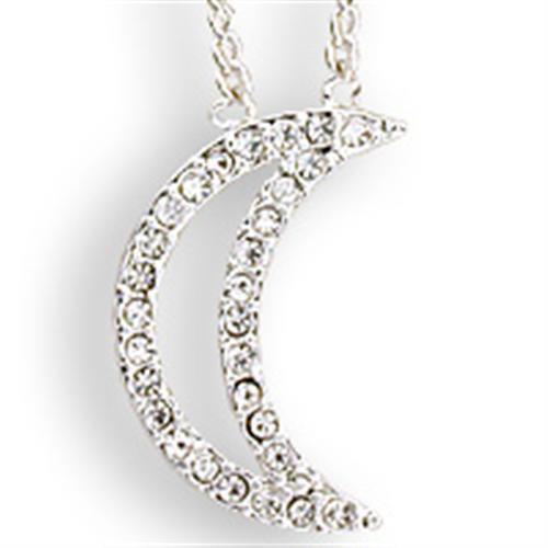 SNK13 - Silver Brass Chain Pendant with Top Grade Crystal  in Clear