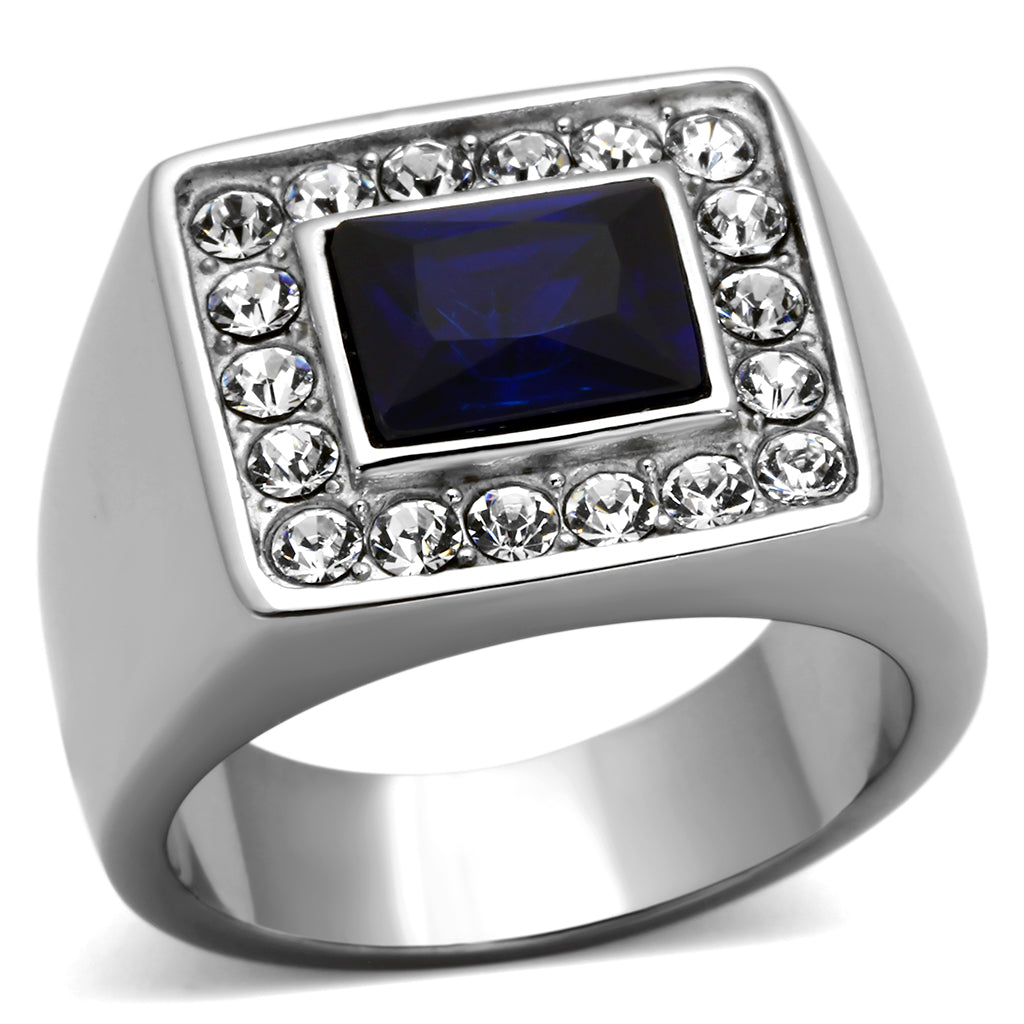 TK1051 - High polished (no plating) Stainless Steel Ring with Synthetic Synthetic Glass in Montana