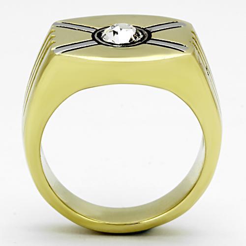 TK1064 - Two-Tone IP Gold (Ion Plating) Stainless Steel Ring with Top Grade Crystal  in Clear