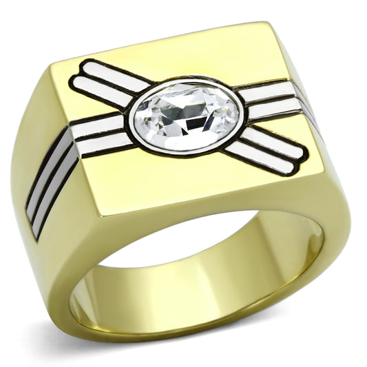 TK1065 - Two-Tone IP Gold (Ion Plating) Stainless Steel Ring with Top Grade Crystal  in Clear