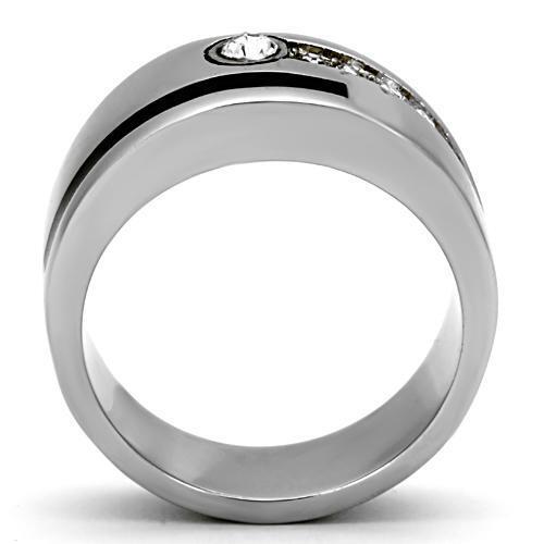 TK1067 - High polished (no plating) Stainless Steel Ring with Top Grade Crystal  in Clear