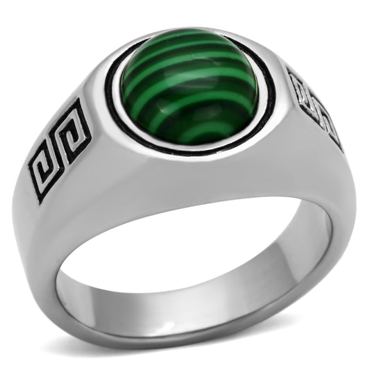 TK1070 - High polished (no plating) Stainless Steel Ring with Synthetic MALACHITE in Emerald