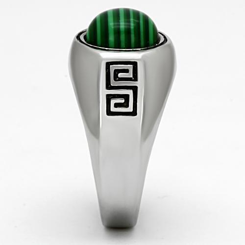 TK1070 - High polished (no plating) Stainless Steel Ring with Synthetic MALACHITE in Emerald