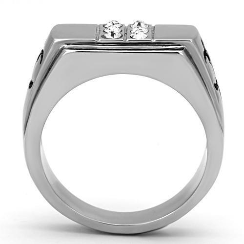 TK1071 - High polished (no plating) Stainless Steel Ring with Top Grade Crystal  in Clear