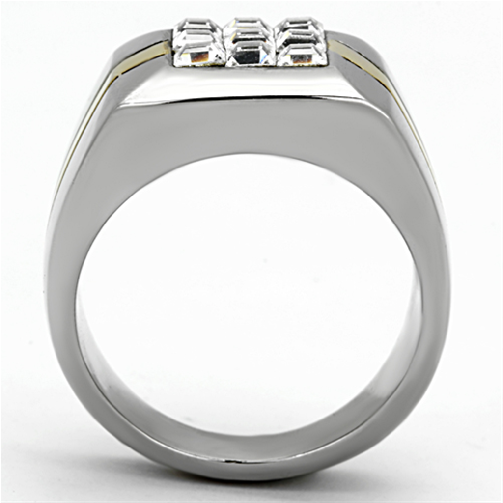 TK1178 - Two-Tone IP Gold (Ion Plating) Stainless Steel Ring with Top Grade Crystal  in Clear