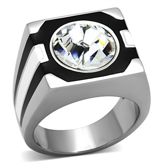 TK1181 - High polished (no plating) Stainless Steel Ring with Top Grade Crystal  in Clear