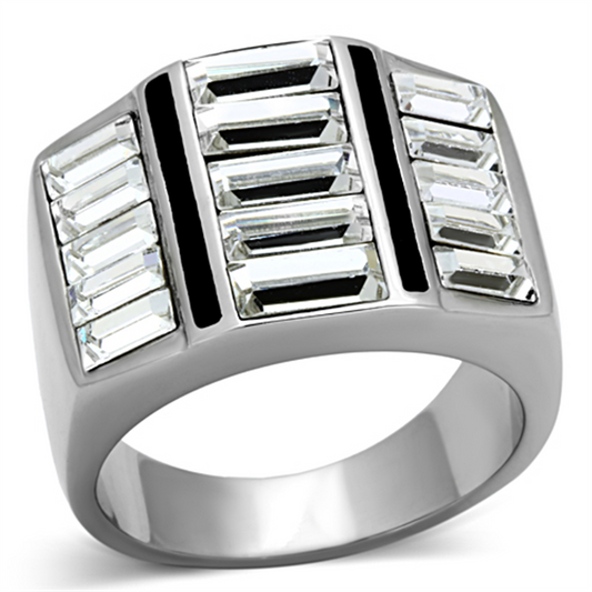 TK1185 - High polished (no plating) Stainless Steel Ring with Top Grade Crystal  in Clear