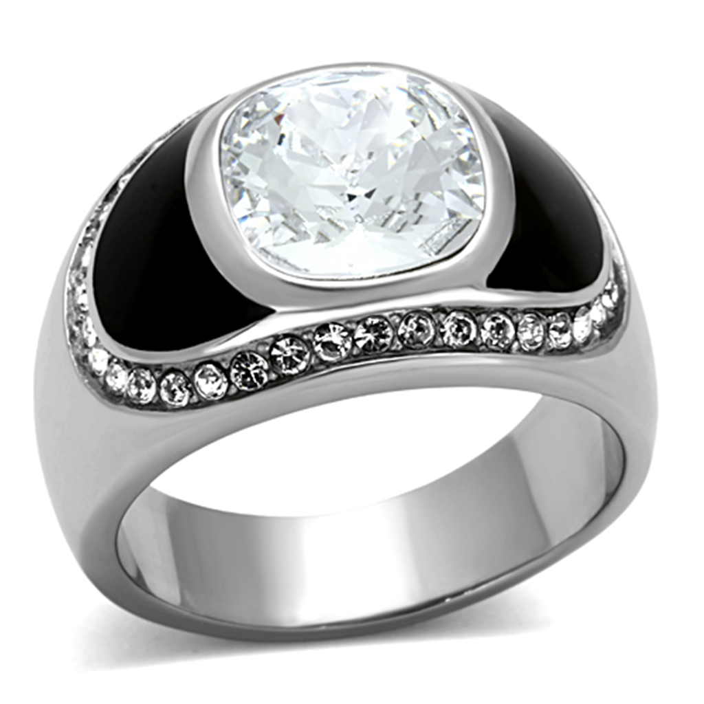 TK1199 - High polished (no plating) Stainless Steel Ring with Top Grade Crystal  in Clear