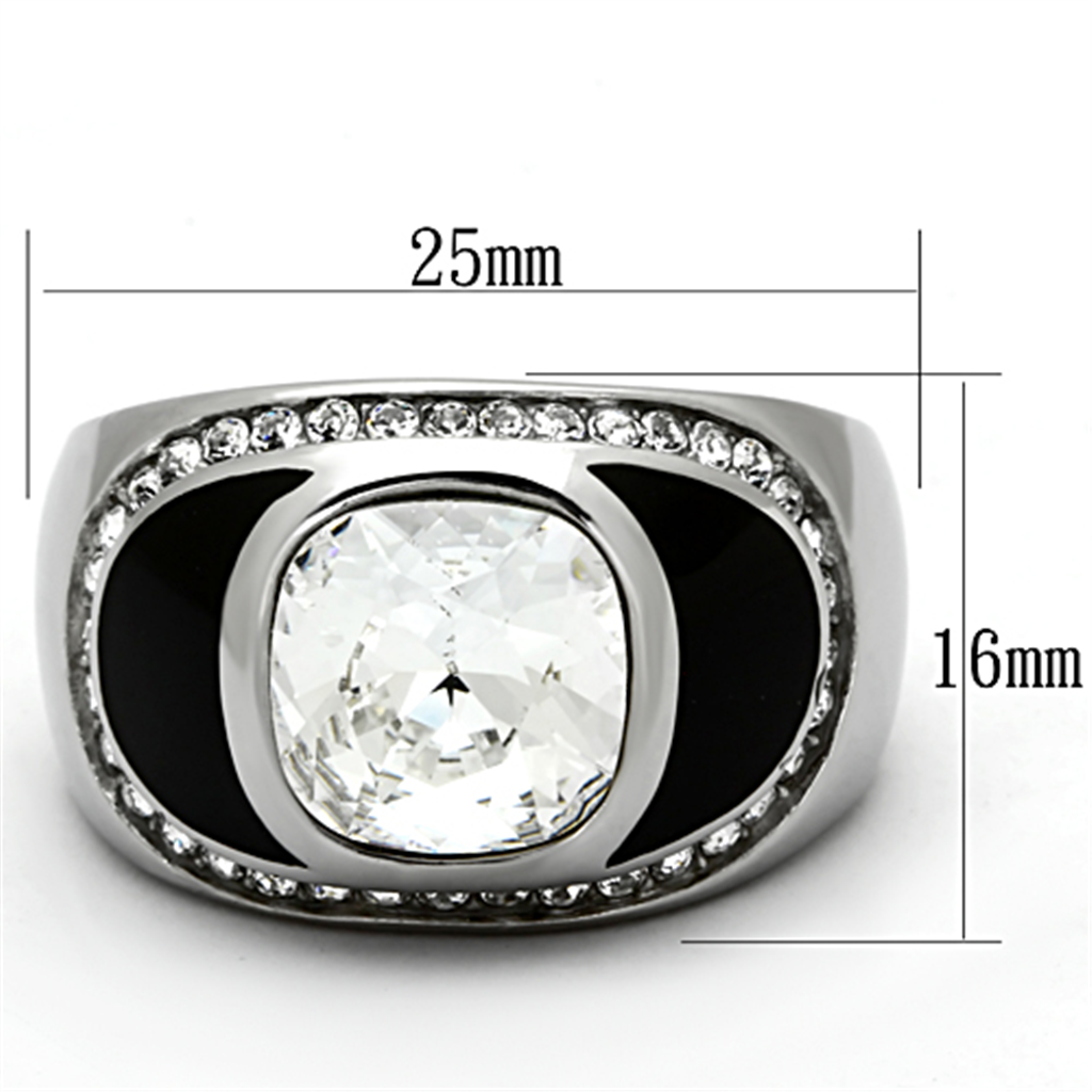 TK1199 - High polished (no plating) Stainless Steel Ring with Top Grade Crystal  in Clear