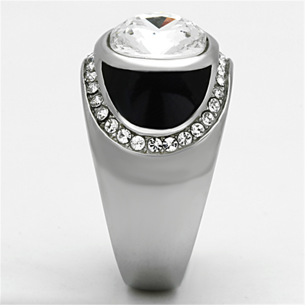 TK1199 - High polished (no plating) Stainless Steel Ring with Top Grade Crystal  in Clear