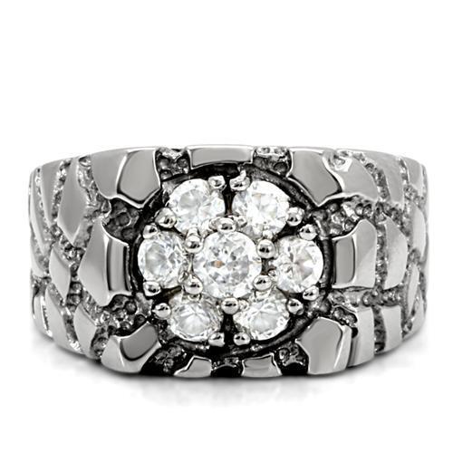 TK121 - High polished (no plating) Stainless Steel Ring with AAA Grade CZ  in Clear