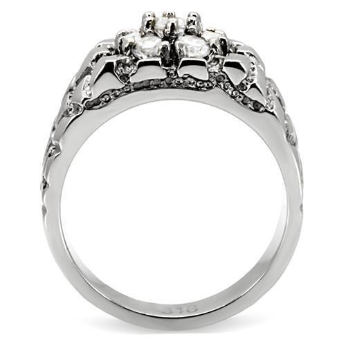 TK121 - High polished (no plating) Stainless Steel Ring with AAA Grade CZ  in Clear