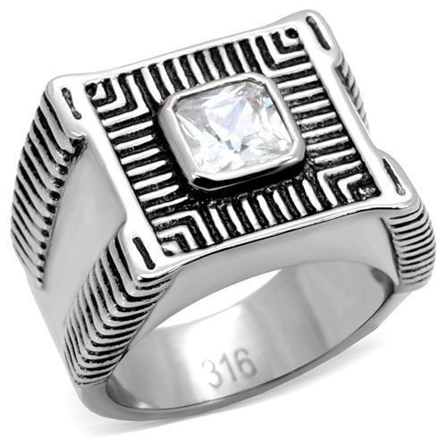 TK123 - High polished (no plating) Stainless Steel Ring with AAA Grade CZ  in Clear