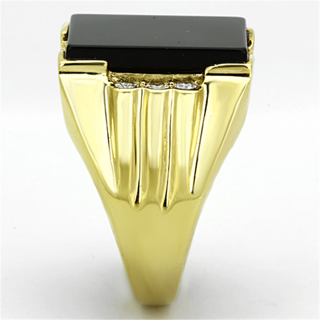 TK1236 - IP Gold(Ion Plating) Stainless Steel Ring with Synthetic Onyx in Jet