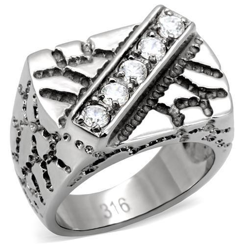 TK124 - High polished (no plating) Stainless Steel Ring with AAA Grade CZ  in Clear