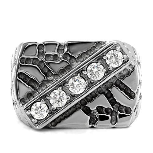 TK124 - High polished (no plating) Stainless Steel Ring with AAA Grade CZ  in Clear