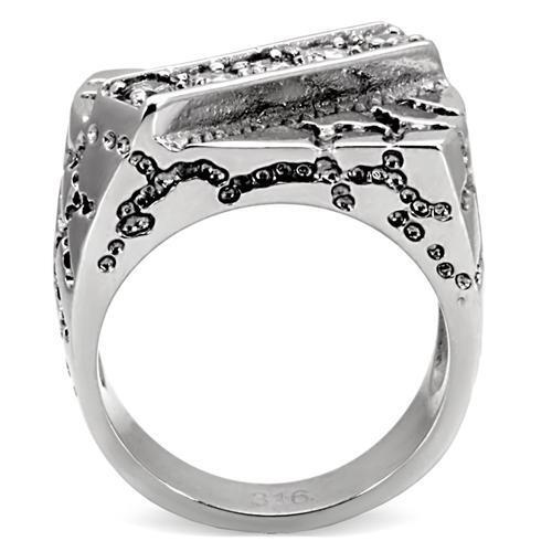 TK124 - High polished (no plating) Stainless Steel Ring with AAA Grade CZ  in Clear