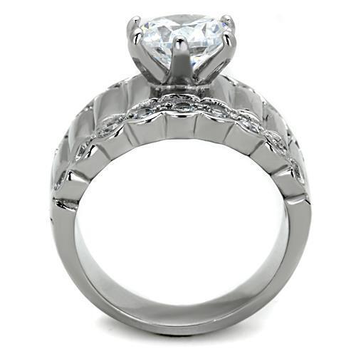 TK1524 - High polished (no plating) Stainless Steel Ring with AAA Grade CZ  in Clear