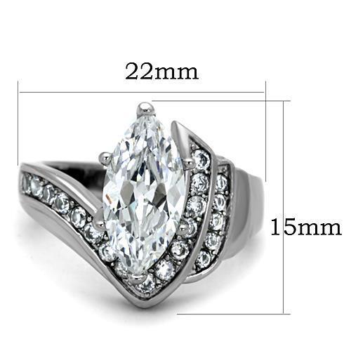 TK1526 - High polished (no plating) Stainless Steel Ring with AAA Grade CZ  in Clear