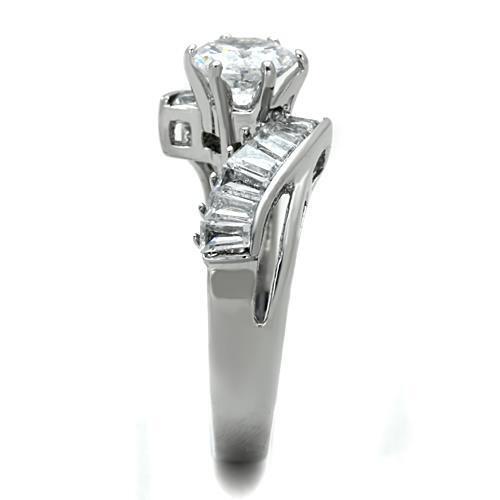 TK1533 - High polished (no plating) Stainless Steel Ring with AAA Grade CZ  in Clear