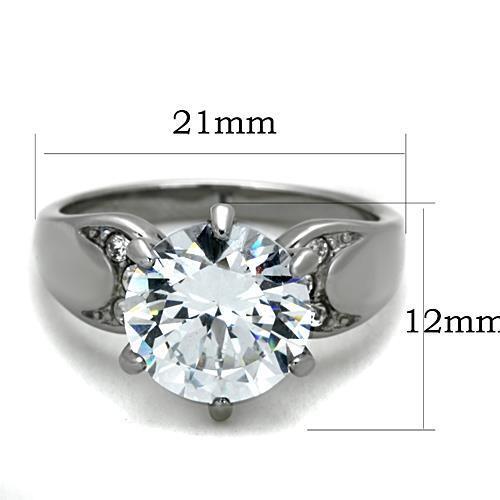 TK1536 - High polished (no plating) Stainless Steel Ring with AAA Grade CZ  in Clear