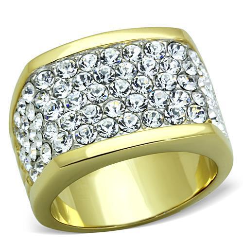 TK1545 - Two-Tone IP Gold (Ion Plating) Stainless Steel Ring with Top Grade Crystal  in Clear