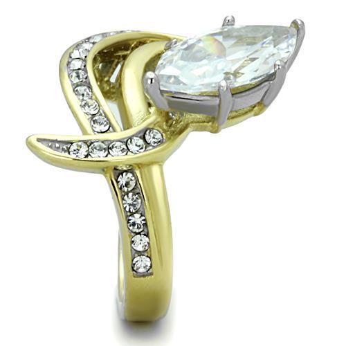 TK1546 - Two-Tone IP Gold (Ion Plating) Stainless Steel Ring with AAA Grade CZ  in Clear