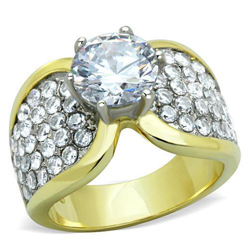 TK1547 - Two-Tone IP Gold (Ion Plating) Stainless Steel Ring with AAA Grade CZ  in Clear