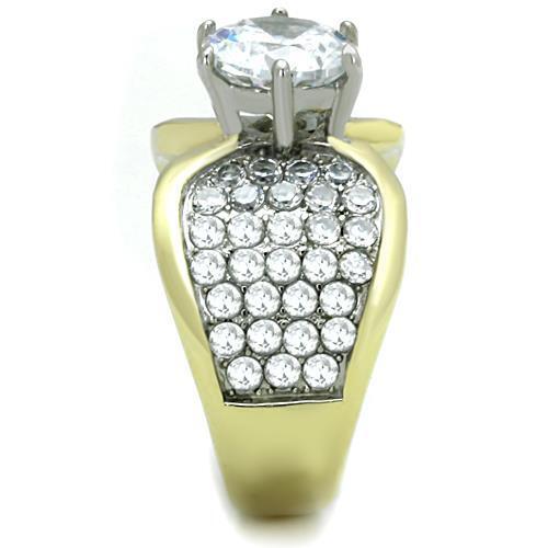 TK1547 - Two-Tone IP Gold (Ion Plating) Stainless Steel Ring with AAA Grade CZ  in Clear