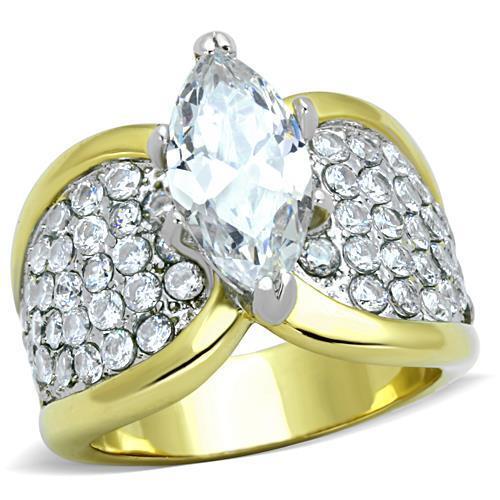 TK1548 - Two-Tone IP Gold (Ion Plating) Stainless Steel Ring with AAA Grade CZ  in Clear