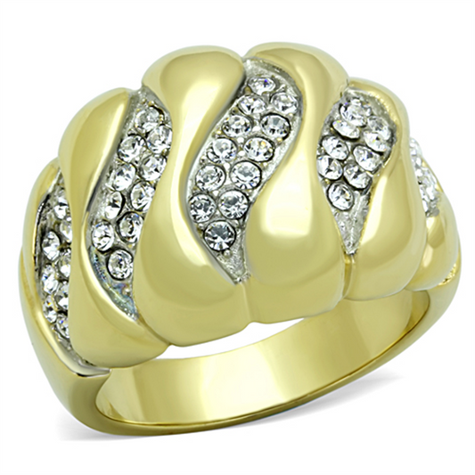 TK1559 - Two-Tone IP Gold (Ion Plating) Stainless Steel Ring with Top Grade Crystal  in Clear