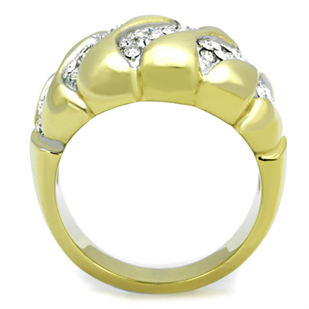 TK1559 - Two-Tone IP Gold (Ion Plating) Stainless Steel Ring with Top Grade Crystal  in Clear