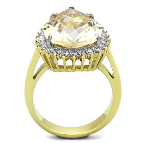 TK1564 - Two-Tone IP Gold (Ion Plating) Stainless Steel Ring with AAA Grade CZ  in Champagne